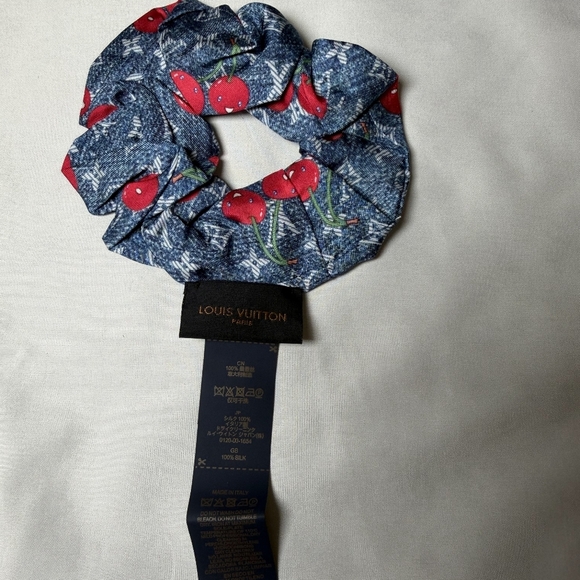 Louis Vuitton x Takashi Murakami Denim Cherry Scrunchie - Picture 2 of 3